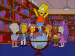"At his school library, Bart runs on top of a large globe, spinning it.", -"The Wizard of Evergreen Terrace"
