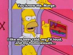 "I like my beer cold, my TV loud, and my homosexuals..." -"Homer's Phobia"