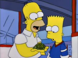 "Well, boy, you won. So I'm going to live up to my side of the agreement: here's your turtle, alive and well.", -"Lisa on Ice"
