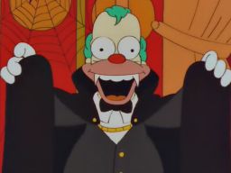 Krusty:   [Transylvanian accent] Hey, hey, tonight I'm going to suck!          [cue card boy flips to next card]          [normal voice]  Your blood.http://bit.ly/v7VZr1